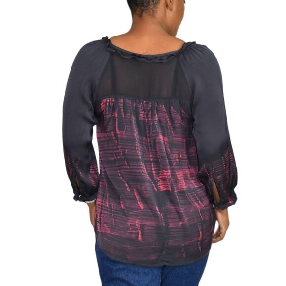 Gypsy 05 Silk Blouse Black Tunic Keyhole Ruffle Collar Top Tie Dye Boho Size XS - Picture 13 of 15